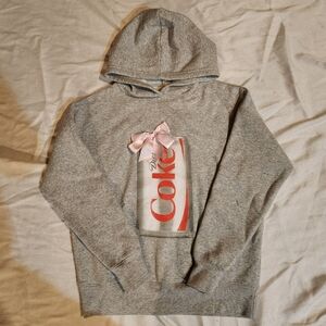 Diet Coke Graphic Hoodie Gray Pullover Sweatshirt Size XS Pink Bow